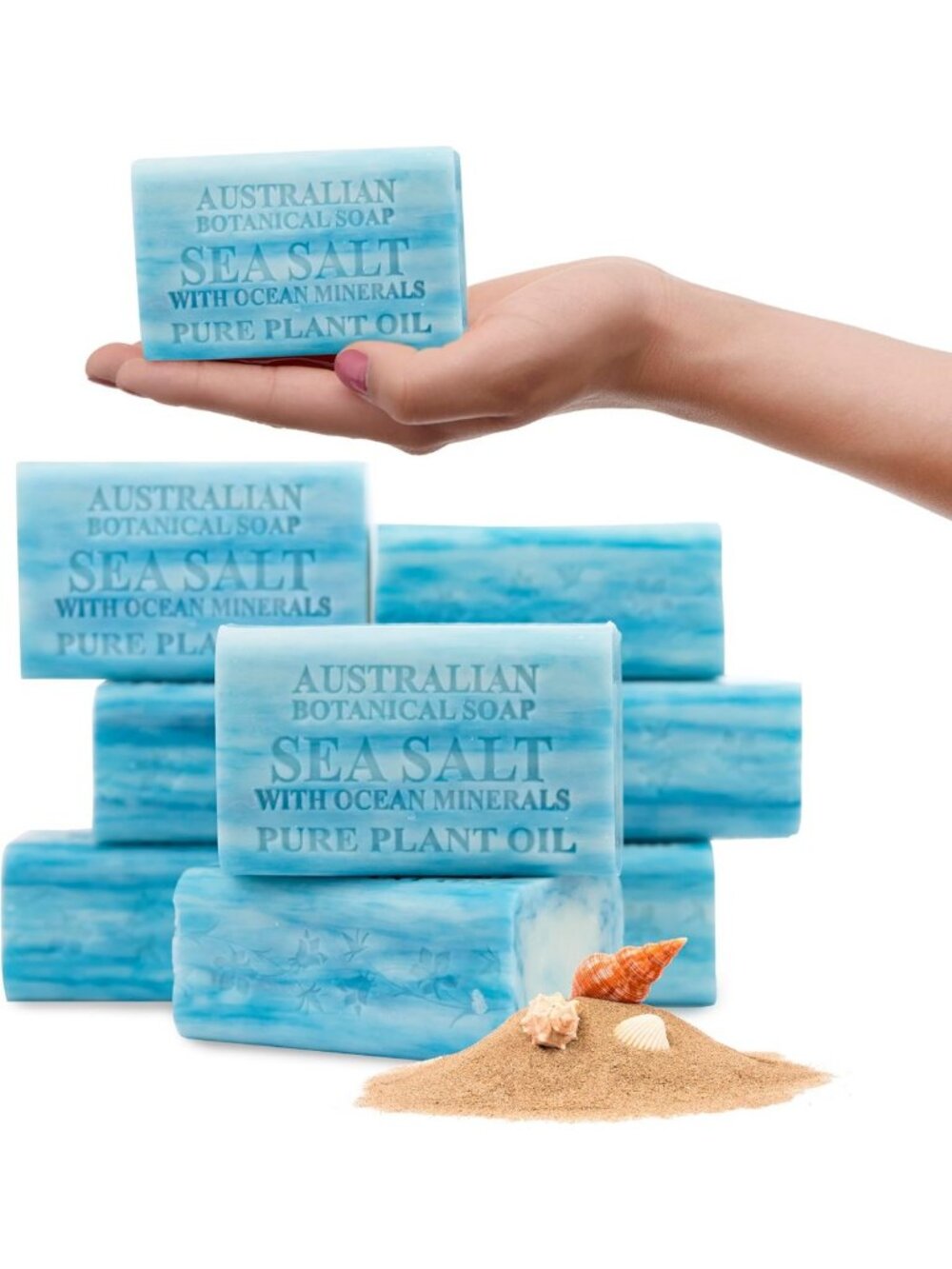 Natural Sea Salt Soap Bars - 8 Pack, 6.6 oz Each, Moisturizing & Exfoliating